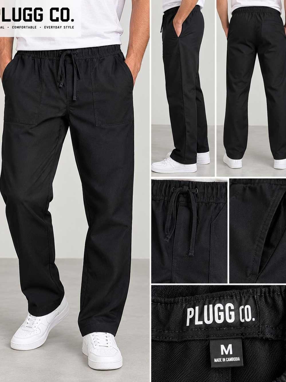 Plugg Men's Black Drawstring Casual Pants